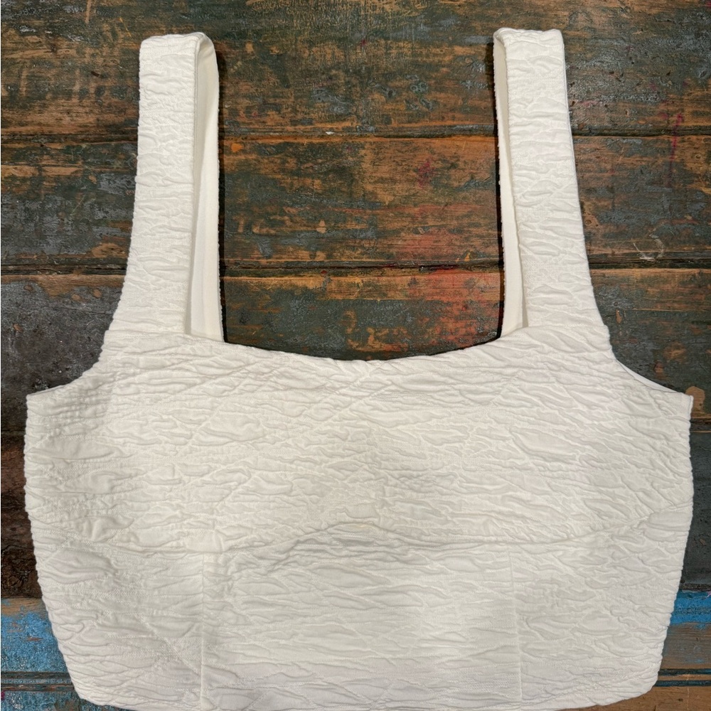 Good American Textured White Crop Top